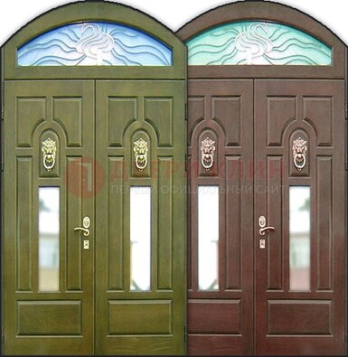 Стальная арочная дверь со стеклом ДА-17 для монолитного дома в Кирове