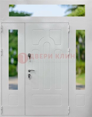 Белая стальная дверь порошок со стеклом и фрамугами ДФГ-11 в Кирове