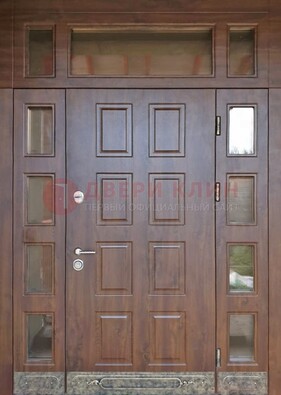 Стальная дверь МДФ со стеклом и фрамугами для дома ДФГ-29 в Кирове