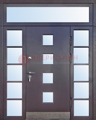 Современная железная дверь со стеклом и фрамугами ДФГ-4 в Кирове