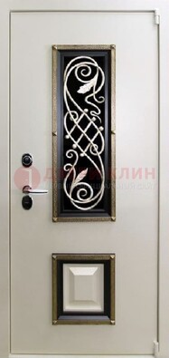 Белая стальная дверь с ковкой со стеклопакетом и МДФ ДК-30 в Кирове