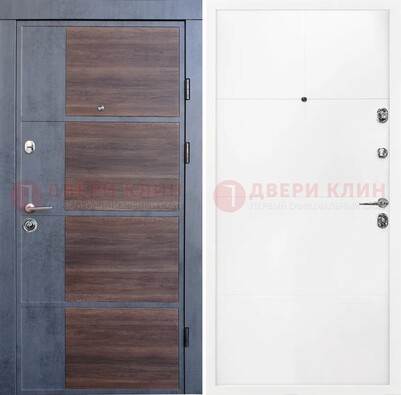 Серая с коричневой вставкой металлическая дверь МДФ ДМ-197 в Пскове