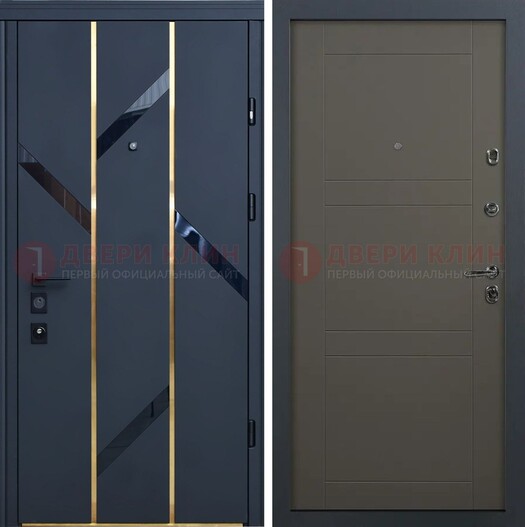 Темная металлическая дверь МДФ со стеклянными вставками ДМ-288