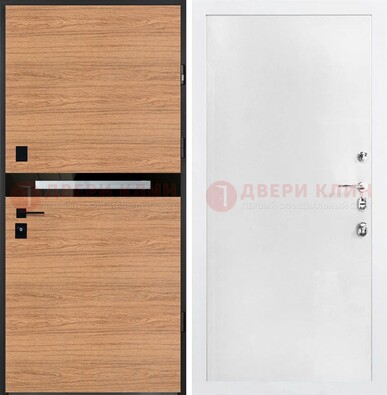 Железная коричневая дверь с МДФ в белом цвете ДМ-313 в Кирове