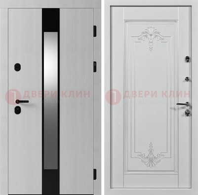 Белая металлическая дверь МДФ с зеркальной вставкой ДМ-324 в Кирове