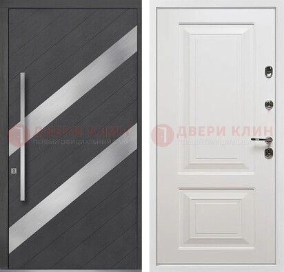 Серая входная дверь МДФ с металлическими вставками ДМ-325 в Кирове