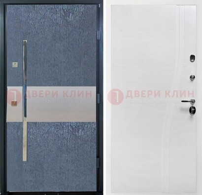 Синяя входная дверь МДФ с серебряной вставкой ДМ-330 в Кирове
