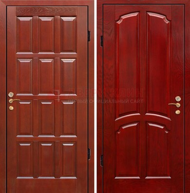 Красная металлическая дверь с массивом дуба ДМД-15 в Кирове