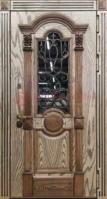 Железная дверь с массивом дуба со стеклом и ковкой ДМД-47 в Кирове
