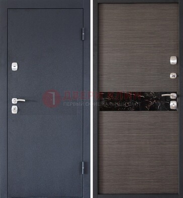 Черная железная дверь с порошковым напылением МДФ внутри ДП-114 в Кирове