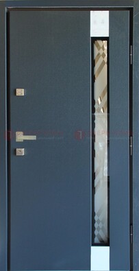 Серая стальная дверь с порошковым покрытием и стеклянной вставкой ДП-216 в Кирове