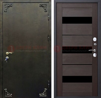 Темная входная дверь с порошковым покрытием и МДФ со стеклом ДП-236 в Кирове
