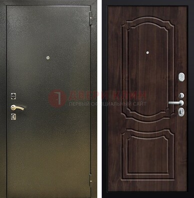 Темно-серая железная дверь с порошковым покрытием и коричневой МДФ ДП-288 в Дмитрове