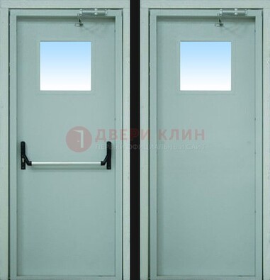 Серая металлическая противопожарная дверь со стеклянной вставкой ДПП-3 в Кирове