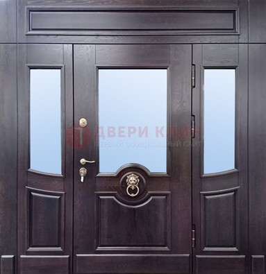Филенчатая металлическая дверь с панелью МДФ и стеклом ДПР-102 в Кирове