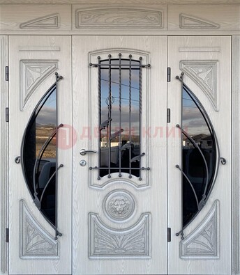 Большая парадная дверь Винорит со стеклом и ковкой ДПР-108 в Кирове