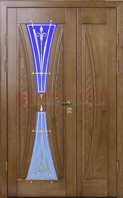 Коттеджная парадная дверь со стеклянными вставками и ковкой ДПР-26 в Кирове
