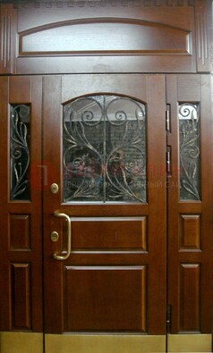 Стальная парадная дверь со вставками из стекла и ковки ДПР-30 в коттедж в Кирове
