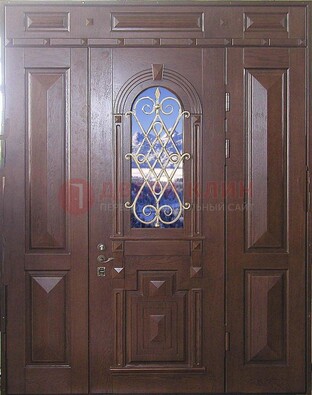 Стальная парадная дверь со стеклом и ковкой ДПР-4 для коттеджа в Кирове