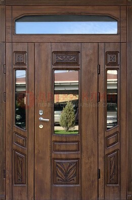 Парадная стальная дверь Винорит со стеклом и резьбой ДПР-97 в Кирове