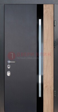 Черная металлическая дверь МДФ со стеклом ДС-14 в Кирове