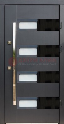 Черная стальная дверь МДФ хайтек со стеклом ДС-16 в Кирове