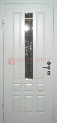 Белая металлическая дверь со стеклом ДС-1 в загородный дом в Кирове