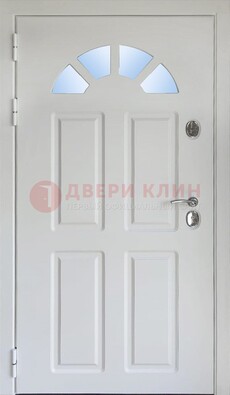 Белая стальная дверь МДФ со стеклом для дома ДС-37 в Кирове