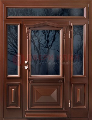 Коричневая металлическая дверь со стеклом ДС-67 в Кирове