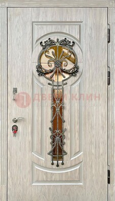Светлая железная дверь со стеклом ковкой для коттеджа ДСК-134 в Кирове