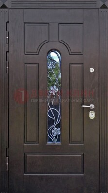 Металлическая дверь со стеклом и ковкой в цвете венге ДСК-142 в Кирове