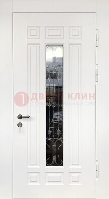 Белая стальная дверь винорит со стеклом и ковкой ДСК-191 в Кирове