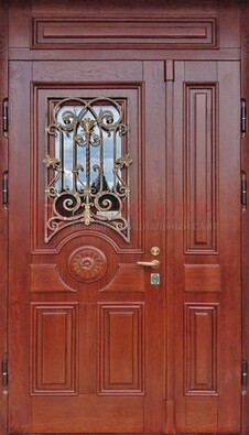 Филенчатая железная дверь со стеклом и ковкой ДСК-204 в Кирове