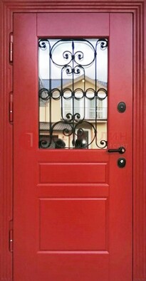 Красная железная дверь Винорит со стеклом и ковкой ДСК-205 в Кирове
