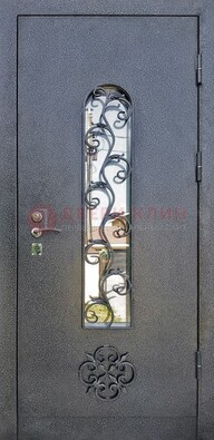 Темная стальная дверь Порошок со стеклом и ковкой ДСК-217 в Кирове