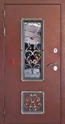 Уличная дверь Порошок со стеклом и ковкой для дома ДСК-218 в Кирове