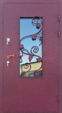 Железная дверь Порошок со стеклом и ковкой лозы ДСК-220 в Кирове