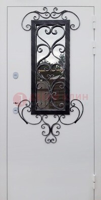 Белая уличная дверь Порошок со стеклом и ковкой ДСК-222 в Кирове