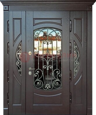 Полуторная железная дверь Винорит со стеклом и ковкой ДСК-231 в Кирове