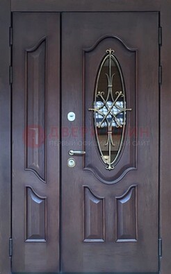 Темная металлическая дверь Винорит со стеклом и ковкой ДСК-239 в Кирове