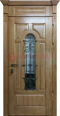 Металлическая дверь массив со стеклом и ковкой для дома ДСК-246 в Кирове