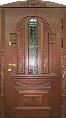 Узорная железная дверь массив со стеклом и ковкой ДСК-247 в Кирове