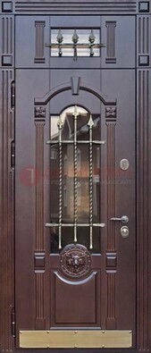 Металлическая дверь массив со стеклом и ковкой с фрамугой ДСК-249 в Кирове