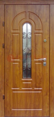 Железная дверь с Виноритом стеклом и ковкой для входа ДСК-261 в Дедовске
