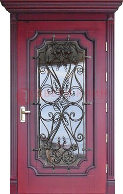 Красная стальная дверь Винорит со стеклом и ковкой ДСК-271 в Кирове
