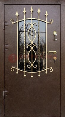 Стальная дверь Порошок со стеклом и ковкой для дома ДСК-280 в Кирове