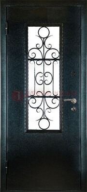 Черная стальная дверь со стеклом и ковкой ДСК-38 в Кирове