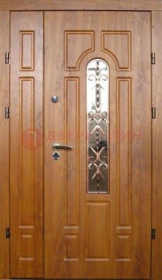 Стальная дверь со стеклом и цветной ковкой ДСК-78 для панельного дома в Кирове