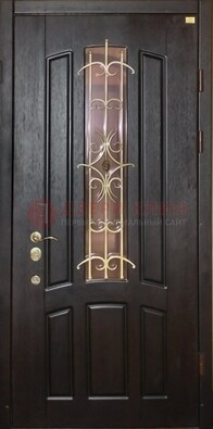 Металлическая дверь со стеклом и ковкой ДСК-79 для загородного дома в Кирове