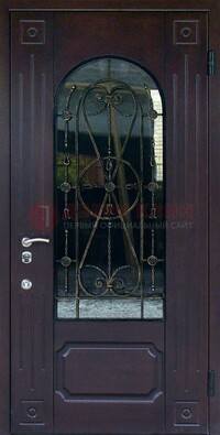 Стальная дверь со стеклом и ковкой ДСК-80 в загородный дом в Кирове